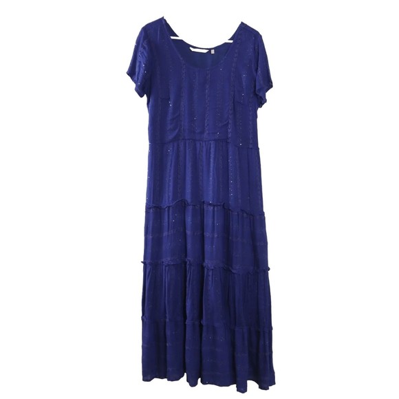 Soft Surroundings Kara Shimmer Midi Dress Short Sleeve Navy Blue Sparkly 1X NWT - Picture 3 of 3
